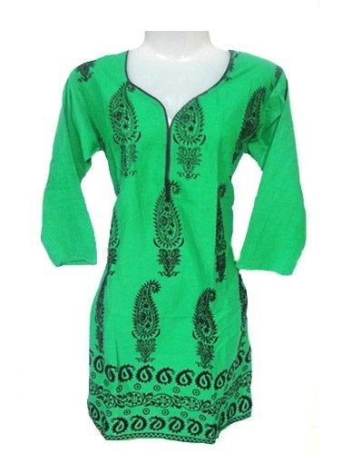 Green Velvet Work Cotton Kurti