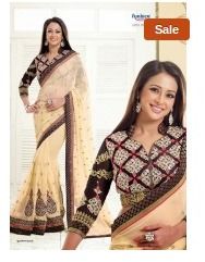 Designer Fashion Embroidered Cream Saree