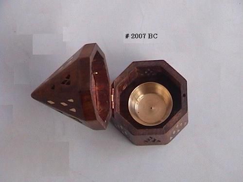 Brass Inlay Wooden Incense Resin Burner