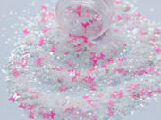 Beautiful White and Pink Butterfly Sequins Mix White Glitter Nail Polish