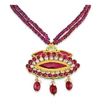 Jadau Pendant Set With Diamond And 108ct. Semi Precious Stones Made In Gold.