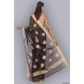 Black Handwoven Chanderi Cotton Silk Saree