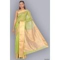 Parrot Green Plain Handwoven Chanderi Cotton Silk Saree