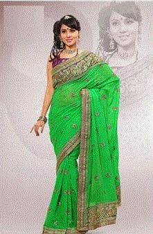 Lime Green Marble Chiffon Embroidered Saree