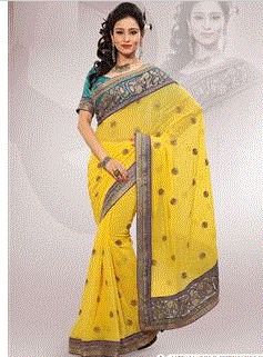 Yellow Marble Chiffon Embroidered Saree with Blouse