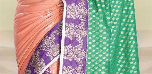 Peach Simmer With Green Banarasi Upada Saree