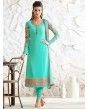 Aqua Blue Georgette Embroidered Long Straight Stylish Suit