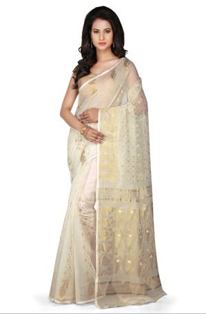 Bengal Handloom Cotton And Silk Saree In Off White