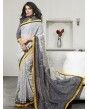 Grey Cotton Printed Lace Border Saree