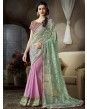 Pink Chiffon Georgette Embroidered Lace Border Saree