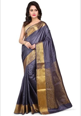 Woven Art Kanchipuram Silk Saree In Dark Grey