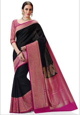 Woven Kanchipuram Silk Saree In Black