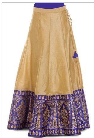 Printed Art Dupion Silk Skirt in Beige