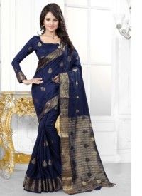 Navy Blue Colored Banarasi Silk With Jacquard Saree