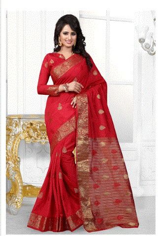 Red Colored Banarasi Silk With Jacquard Saree
