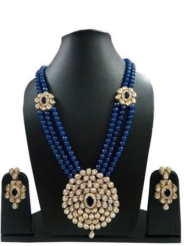 Blue Moti Necklace With Earring Set