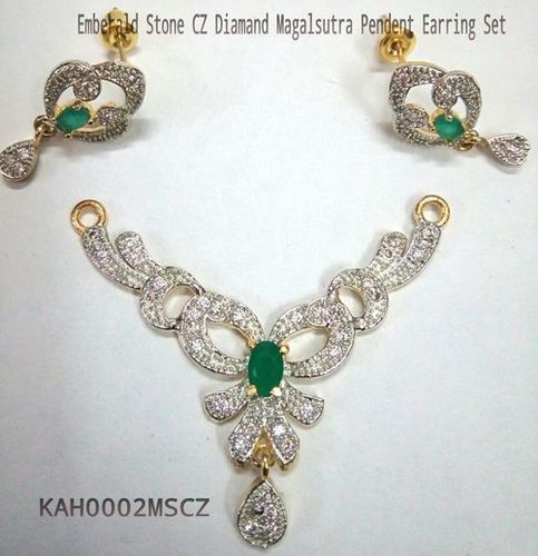 Emerald Stone Cz Diamond Maglalsutra Pendant Sets