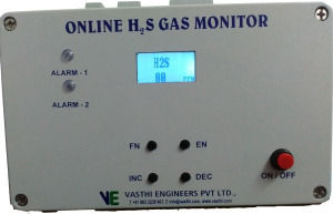 Online H2S Gas Detection System - Microcontroller Based, Digital LCD Monitor with LED Alarm Indicators and Fail Safe Functions