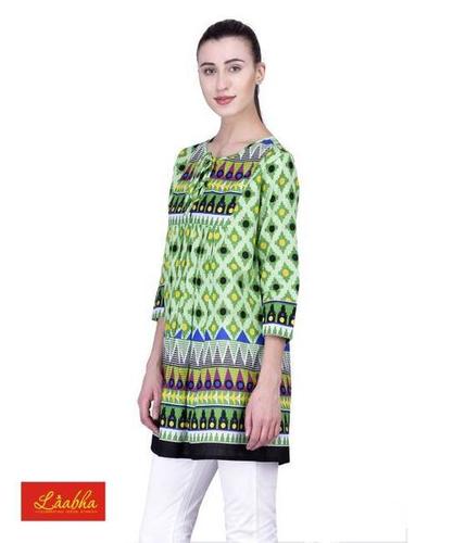 Women Short Top Flared With All Over Geometric Print