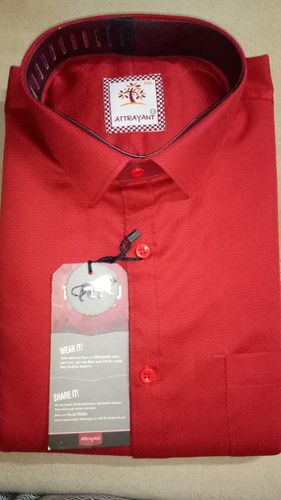 Red Matty Formal Mens Shirt Collar Style: Straight