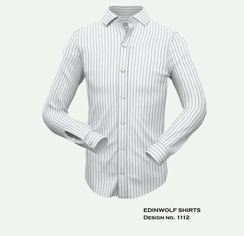 White Base Mens Strip Shirt - Cotton Sizes S-XL Full Sleeves Washable Straight Collar Suitable for All Seasons