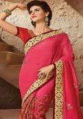 Goldandpink Color Net and Art Silk Saree