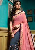 Pink and Navy Blue Color Georgette Designer Saree