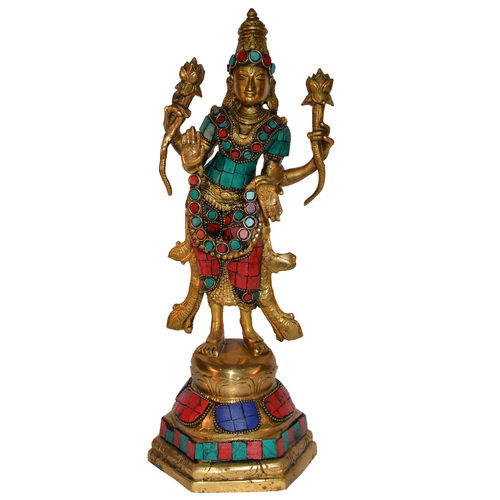 Multicolor Stone Finish Goddess Lakshmi Standing Figure - Color: Multicolour