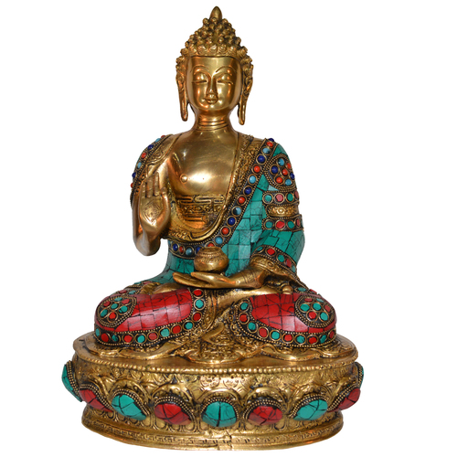 Lord Sitting Buddha Statue With Stone - Color: Multicolour