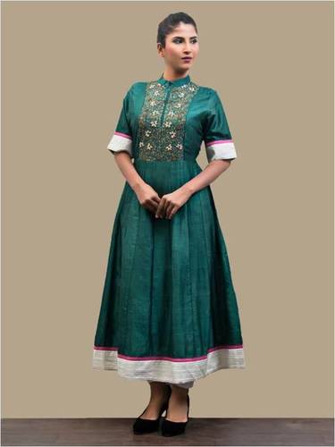 Organic Emerald Green Kalidar Kurta Top