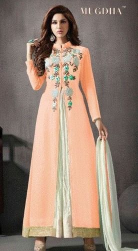 Embroidered Designer Anarkali Light Orange Salwar Suit