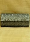 Small Dark Grey Sequinned Satin Clutch Bag With Flap