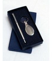 Stainless Steel Keychain With Ballpoint Pen Set