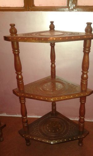 Wooden Corner Table - Durable Solid Wood, Vintage Antique Finish, Variegated Designs and Colors