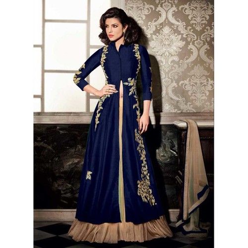 Bollywood Designer Blue Colored Banglori Silk Lehenga Suit