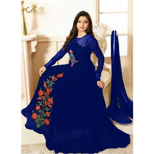 Bollywood Designer Blue Colored Georgette Anarkali Salwar Suits