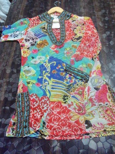 Poly Chiffon Printed Embroidered Kurtis