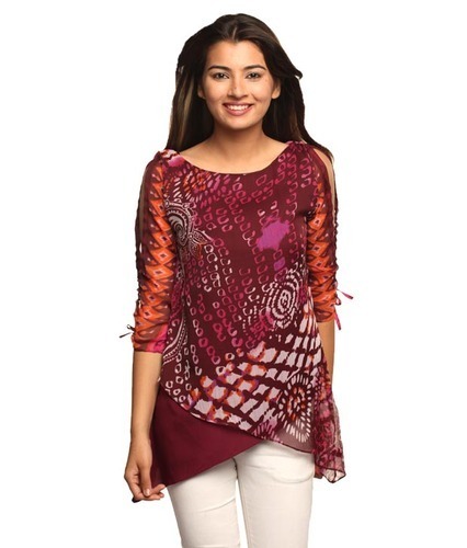 प्रिंटेड पॉली शिफॉन ट्यूनिक कुर्ती