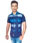 Mans Cotton Half Sleeve Blue Casual Shirt