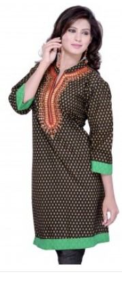 Fabdeal Black Colored Cotton Printed Kurti