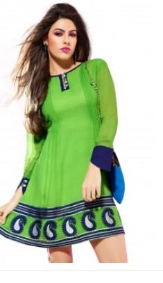 Fabdeal Green Colored Viscose Georgette Plain Kurti