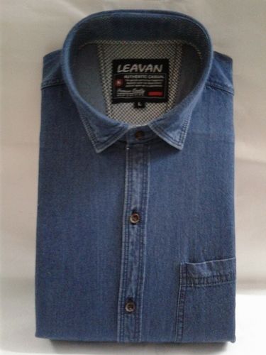 Blue Casual Denim Men'S Shirt