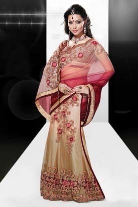 Eige and MaroonNet Wedding Wear Lehenga Saree