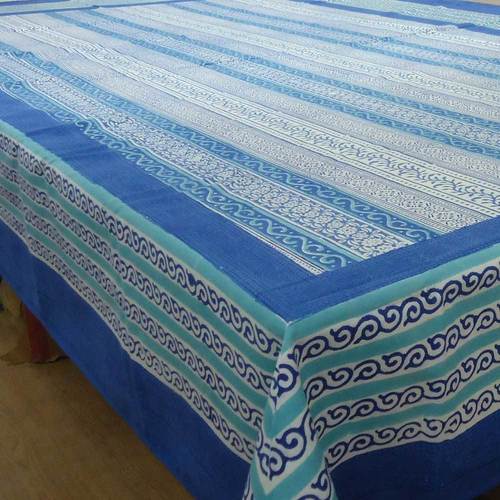 Borderline Blue Hand Block Printed Tablecloths