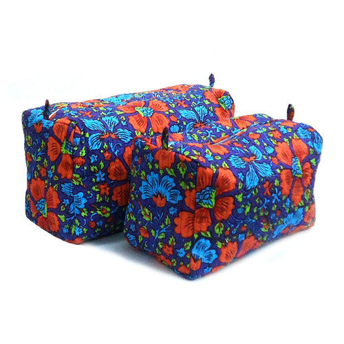 Multipurpose Small Pouch Set Blue Orange Flower 10035