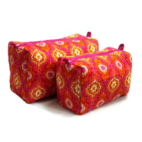 Printed Pink Geometric 10050 Toilet Bags Cotton Quilted