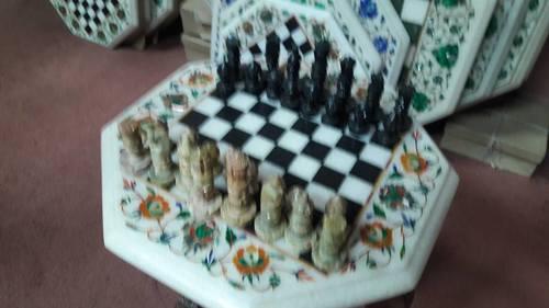 Marble Chess Set - Marble Plate, Intricate Craved Design, White Color for Outdoor & Home Decoration