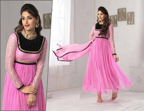 Pink Velvet Anarkali Suits