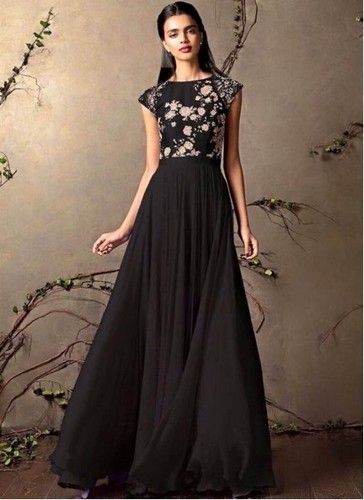 Winsome Georgette Embroidered Work Black Designer Gown