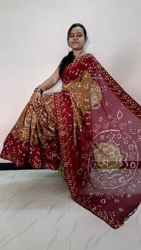 Maroon Bandhni Silk Saree